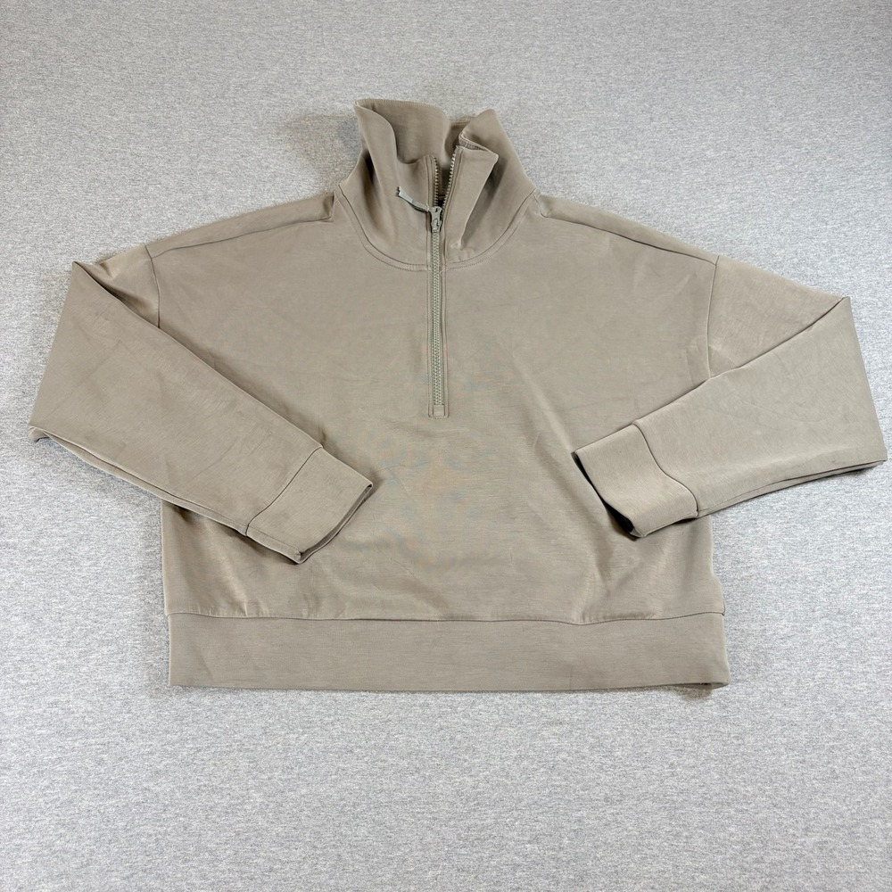 Avia 1/4 Zip Pullover Womens Size M 8-10 Taupe Brown Cropped Athletic Sweatshirt